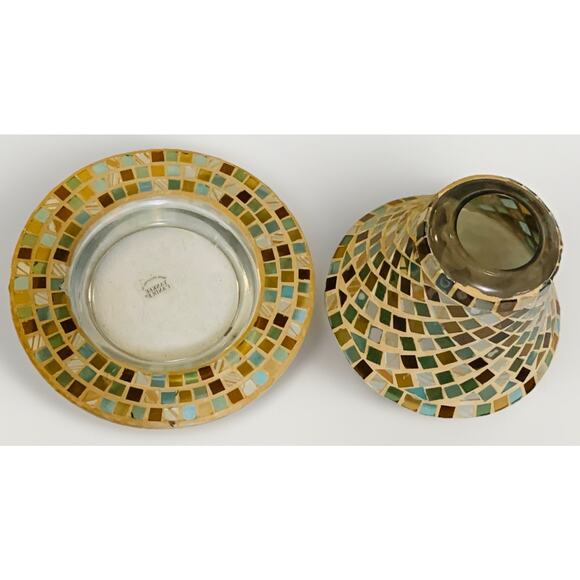 Yankee Candle Large Candle Shade and Underplate Mosaic Pattern # 4 Browns Greens - Picture 4 of 7